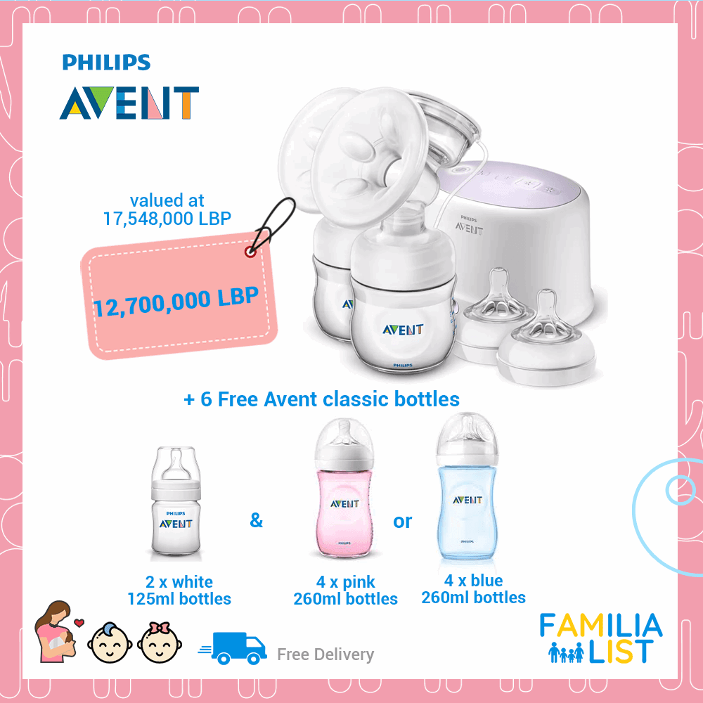 Avent Double Electrical Pump + 6 Free Avent Classic Bottles