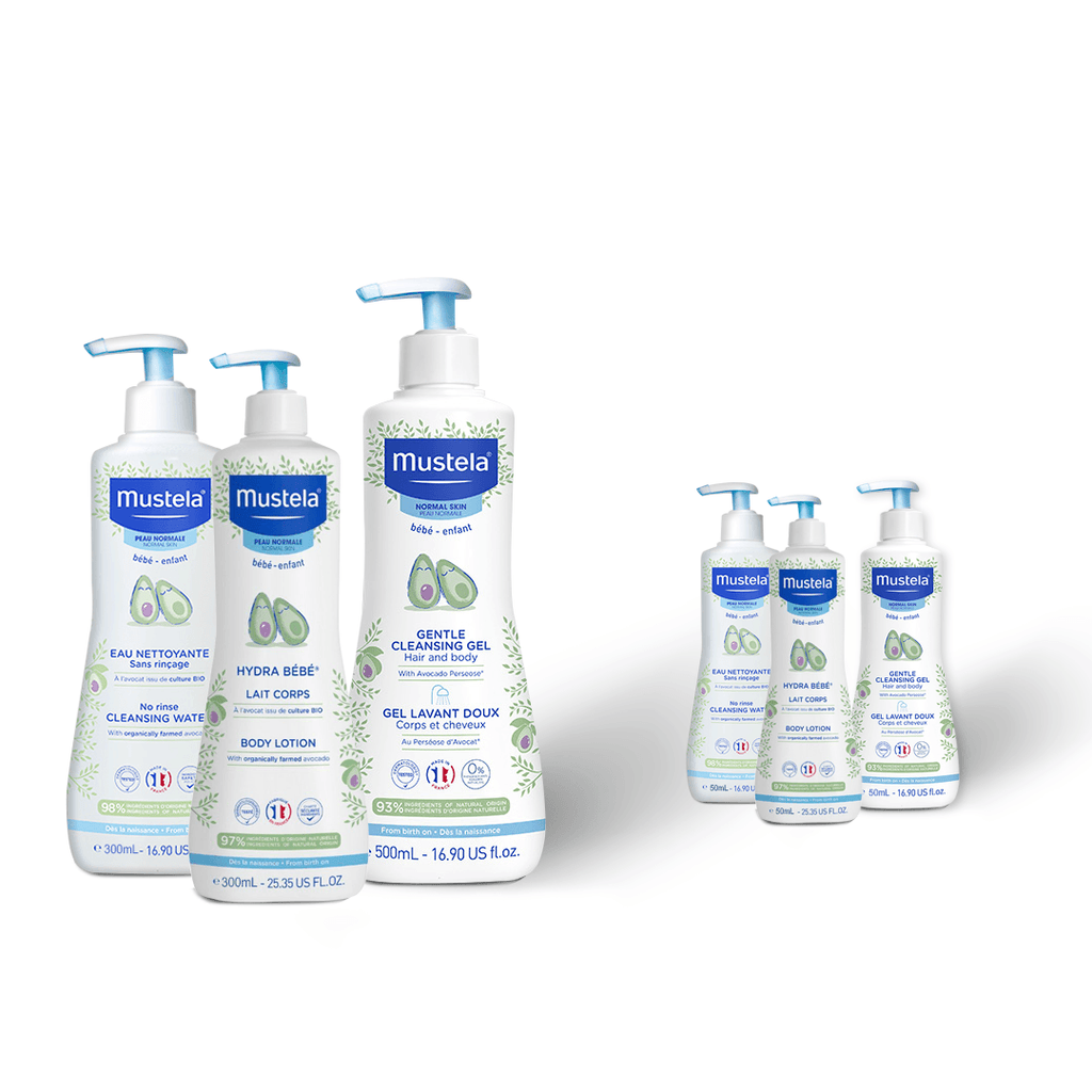 Mustela Bundle Cleansing Gel 500 ml + Cleansing Water 300 ml + Body Lotion + 3 Minis For FREE
