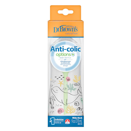 Dr Brown's Anti-Colic Options+ Baby Bottle Wide-Neck Ocean Whale