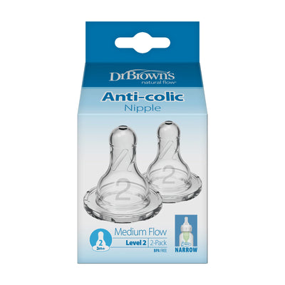 Dr Brown's Narrow Baby Bottle Silicone Nipple Pack of 2
