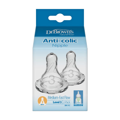Dr Brown's Narrow Baby Bottle Silicone Nipple Pack of 2