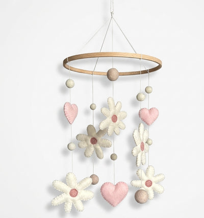 Miila Pink Daisy Flower Baby Nursery Mobile – Pink - White Plastic Stand
