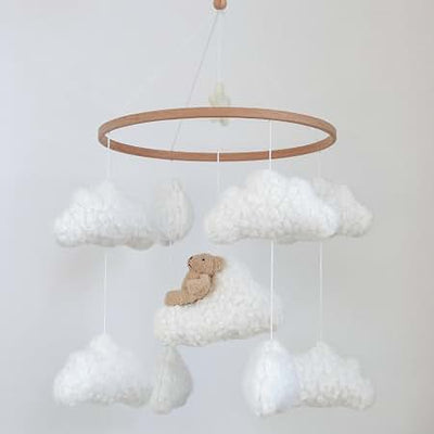 Miila Clouds & Bear Baby Nursery Mobile – White