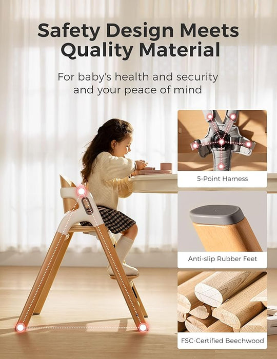 Momcozy DinerPal Wooden High Chair for Babies