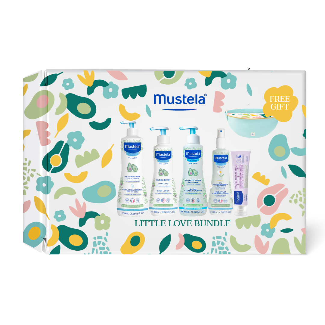 MUSTELA Baby Set 5 Delig In Grijs Mandje - Verzorgingsset Voor Pasgeborenen