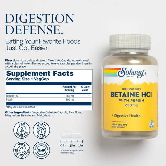 Solaray Betaine HCl - 650 mg