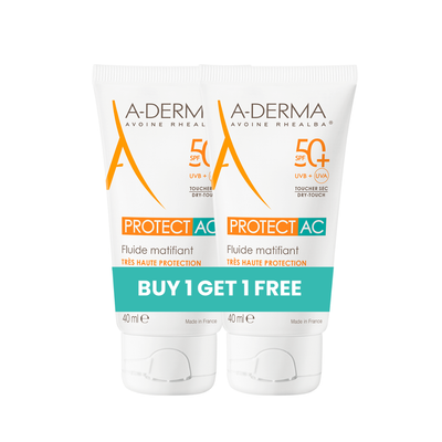 Aderma Buy 1 Get 1 Protect AC Mattifying Face Sunscreen Fluid SPF50+ for acne prone skin 40ml