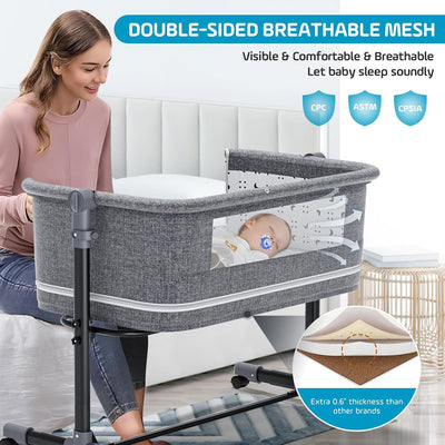 Miila 3 In 1 Baby Bedside Sleeper & Park, Adjustable Cot