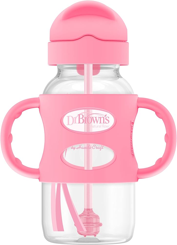 Dr Brown's  Milestone Wide-Neck Sippy Straw Bottle with Silicone Handles