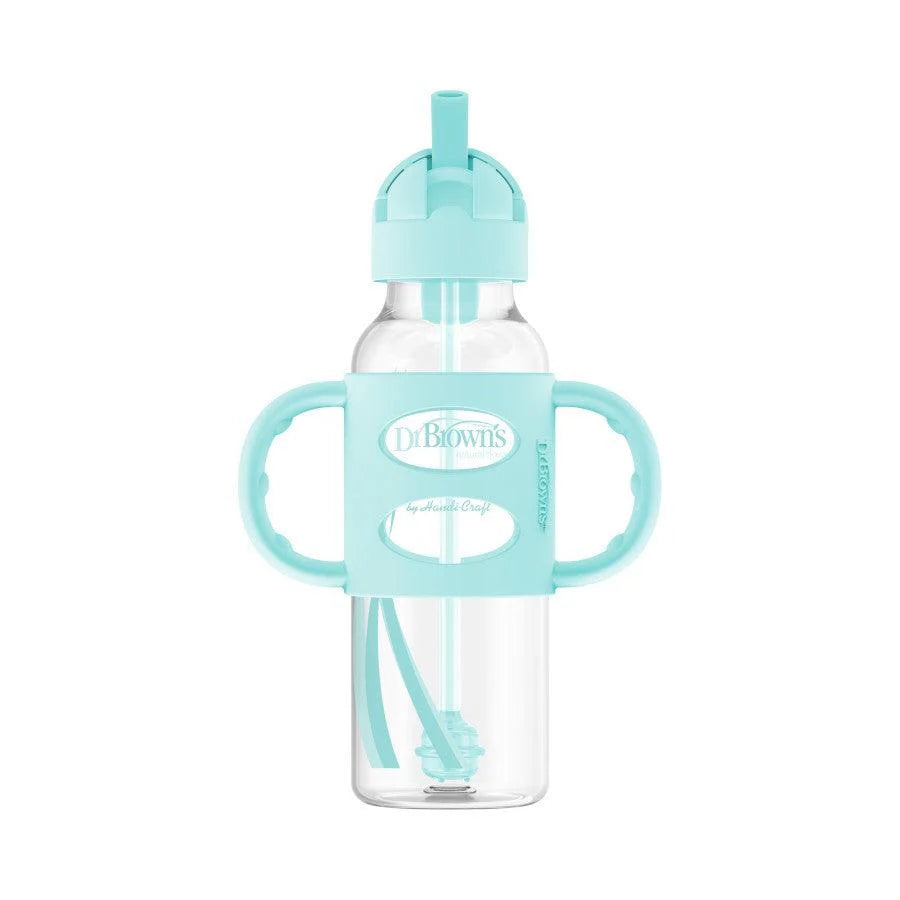 Dr Brown's  Milestone Wide-Neck Sippy Straw Bottle with Silicone Handles