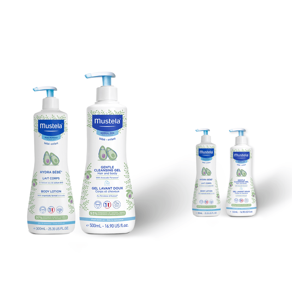 Mustela Bundle Cleansing Gel + Hydra Bebe Body Lotion + 2 Minis For FREE - FamiliaList