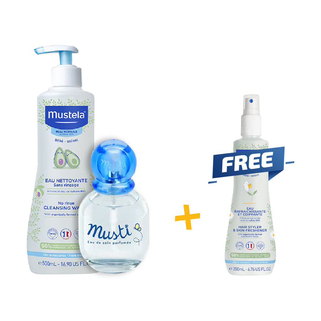 Mustela Bundle Buy 1 Cleansing Water and Musti Perfume Get a Refreshing Water Cream For FREE