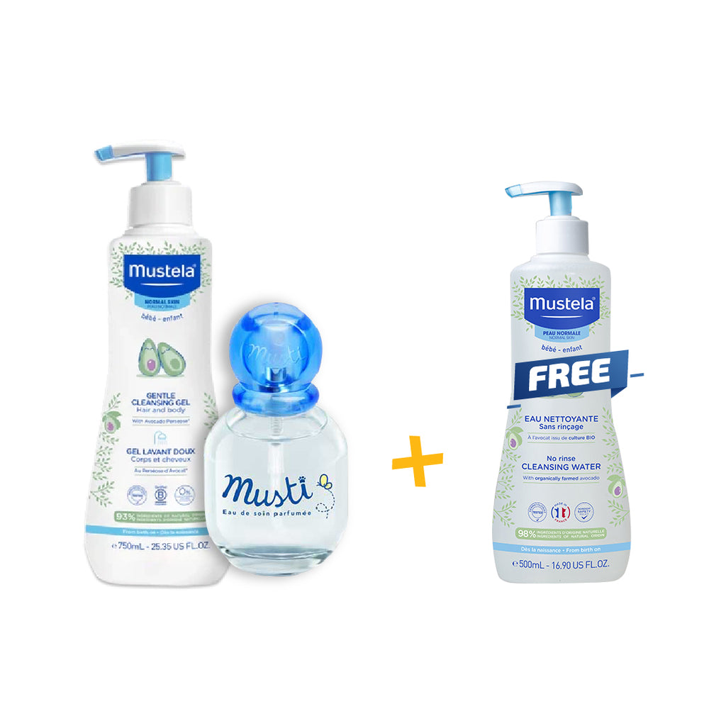 Mustela Bundle Buy 1 Cleansing Gel and Musti Perfume Get a Cleansing Water For FREE