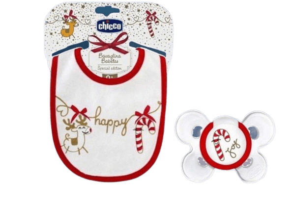 Chicco Christmas Bib and Silicone Soother (0 m+) - FamiliaList